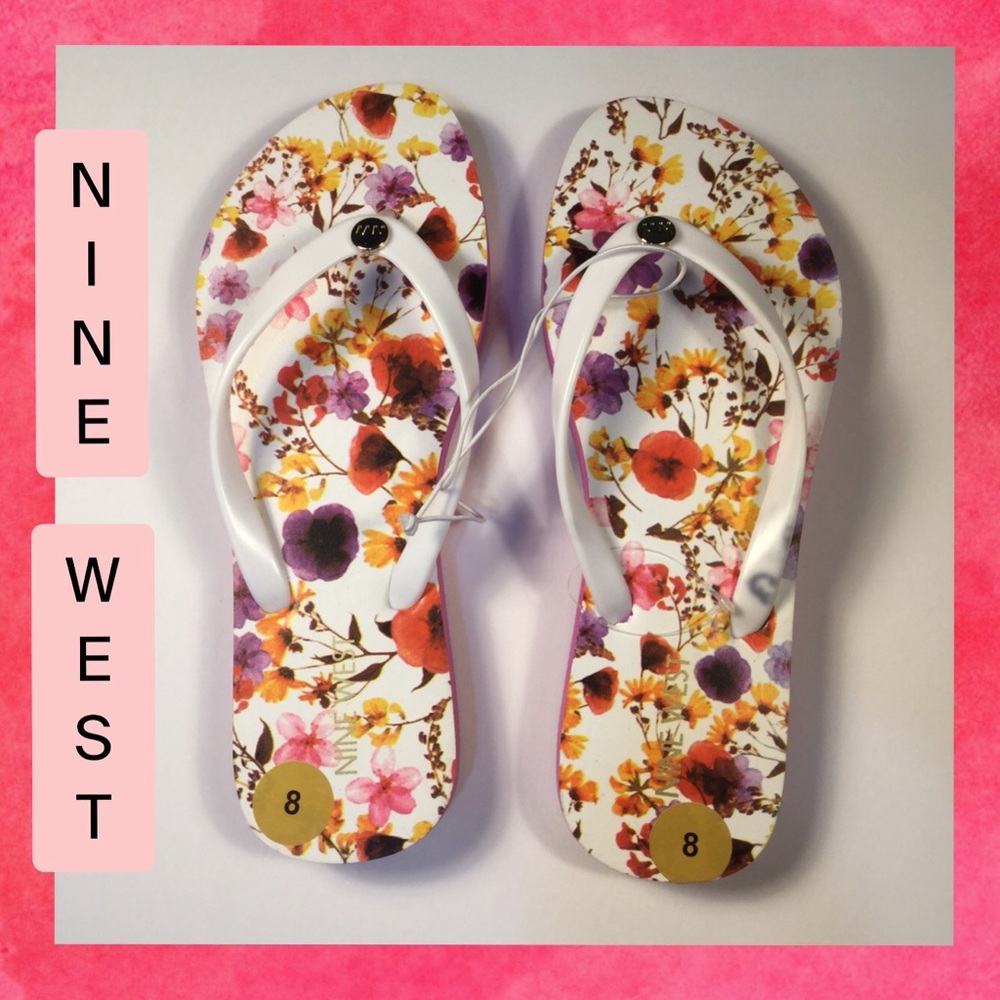 New NINE WEST Floral 🌸🌼🌷Flip Flops/Sandals Sz 8